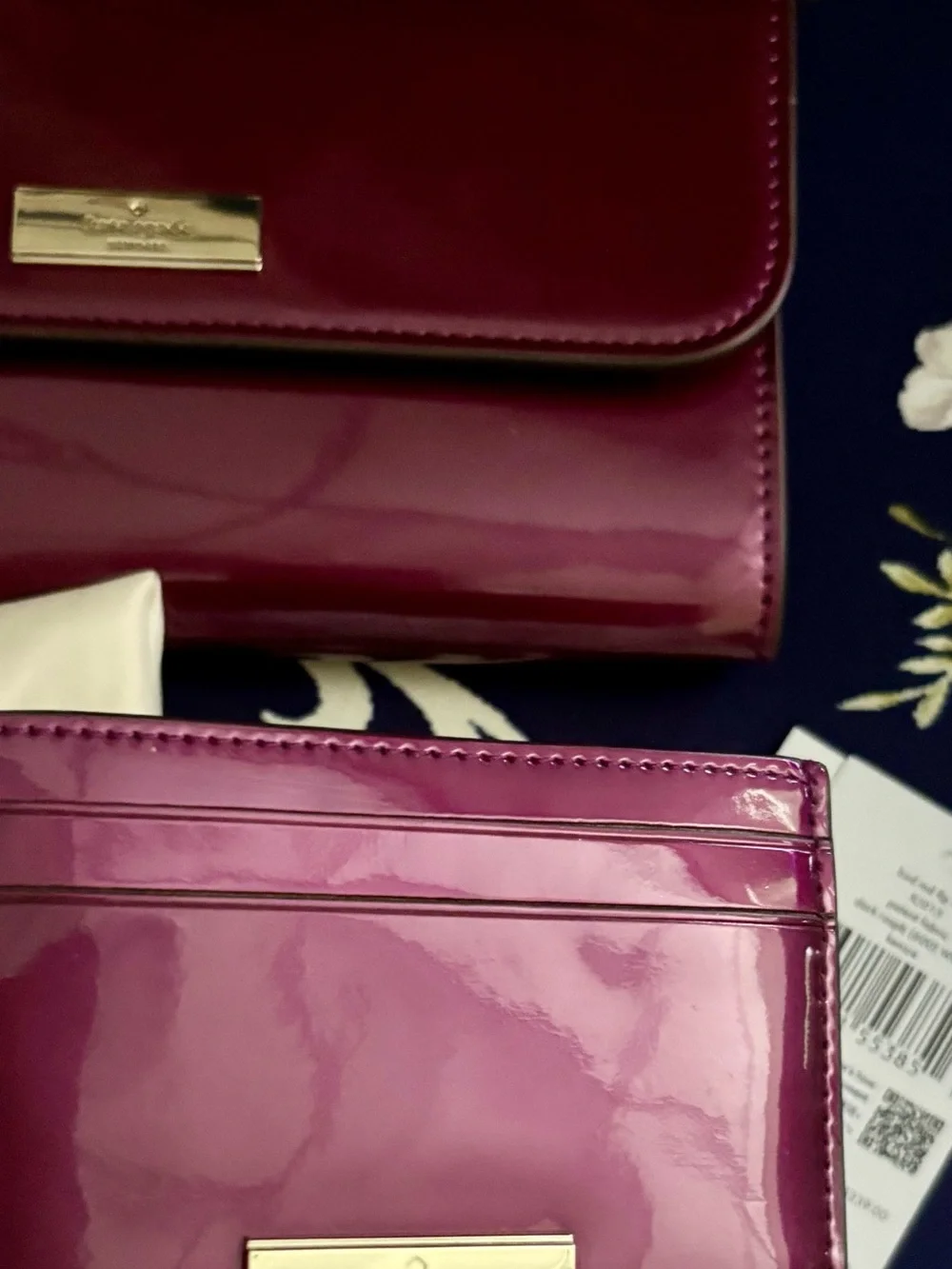 Kate Spade Kenzie Patent Wallet & Card Holder Gift Set Plum Metallic New